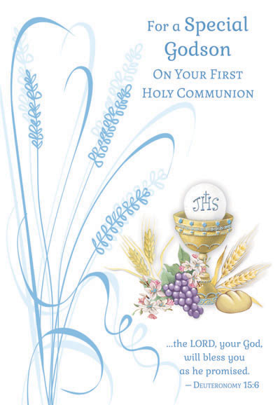 Personalised First Holy Communion Card For Boy – Son/Grandson/Godson/Nephew/Brother – Blue